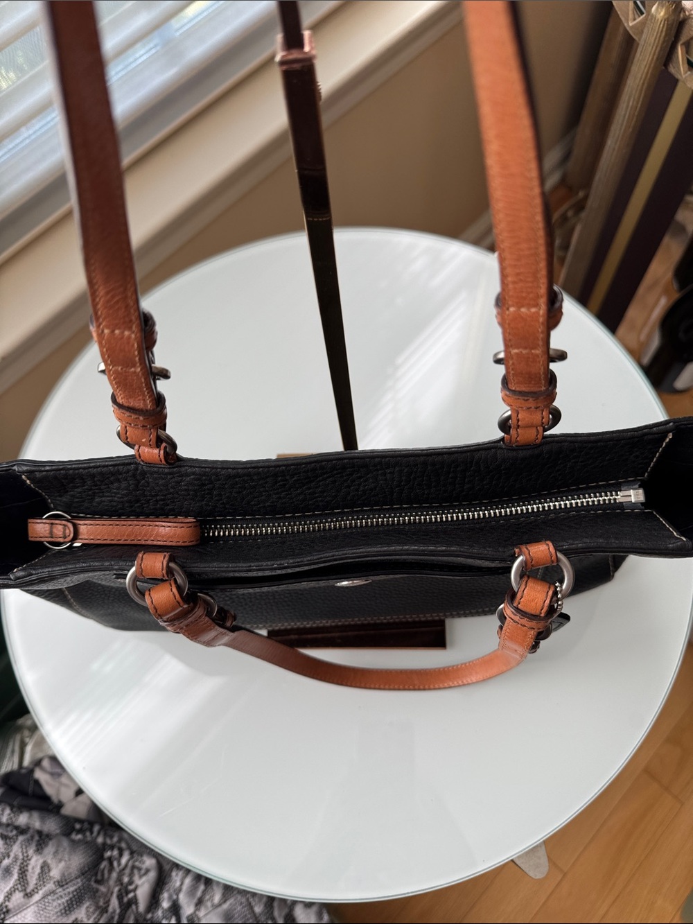 Vintage Coach Black Leather Shoulder Tote with Brown Handles - Picture 3 of 4